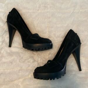 MICHAEL KORS LEATHER PLATFORM HEEL PENNY LOAFER PUMPS